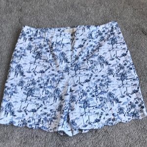 white and blue shorts with fun pattern!